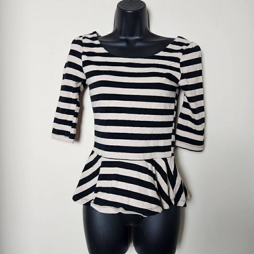 Monteau Striped Peplum Blouse